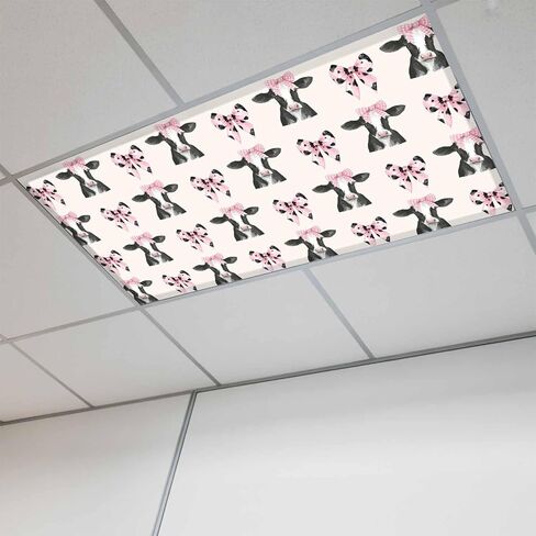 Cute Bow Cow Fluorescent Light Covers for Ceiling Lights 4x2 feet,4 Pack Magnetic Light Filters for Classroom,Pink Buffalo Plaid Farmhouse Cute Animals Fluorescent Lamp Shade Panel for Office School in Saudi Arabia
