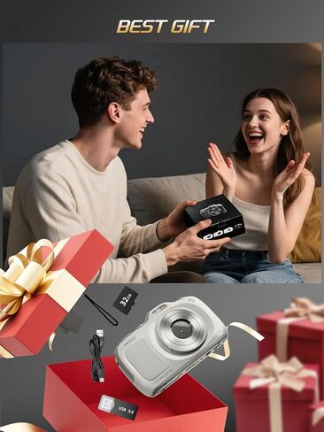 كاميرا رقمية True 4K مع وضع التجميل، وكاميرا تسجيل فيديو بدقة 64 ميجابكسل للمبتدئين، وتكبير/تصغير 16X، ومضادة للاهتزاز والتركيز التلقائي، وبطاقة 32 جيجابايت، وكاميرات محمولة فائقة الصغر 120 جرام للتصوير الفوتوغرافي (أبيض) in Kuwait