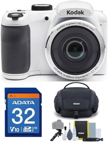 كاميرا رقمية Kodak PIXPRO AZ252 Astro Zoom 16 ميجابكسل (أبيض) مع بطاقة SD وحقيبة سعة 32 جيجابايت (3 عناصر) in Kuwait