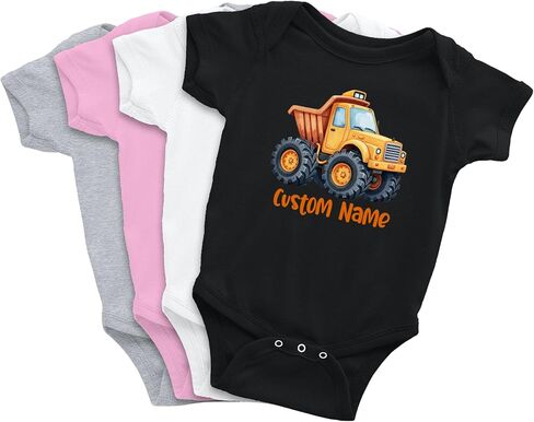 Custom Construction Truck Onesie • Baby Boy Construction Themed Clothes • Natural Color Baby Clothing with Orange Ink in Kuwait