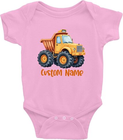 Custom Construction Truck Onesie • Baby Boy Construction Themed Clothes • Natural Color Baby Clothing with Orange Ink in Kuwait
