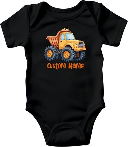 Custom Construction Truck Onesie • Baby Boy Construction Themed Clothes • Natural Color Baby Clothing with Orange Ink in Kuwait