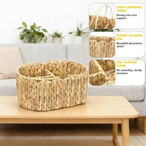 Large Baby Diaper Caddy Organizer, Portable Wicker Water Hyacinth Storage Basket with Handles and Divided Sections, Nursery Tray for Diapers Baby Essentials, Baby Shower Gifts in Kuwait