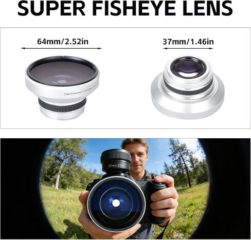 عدسة إضافية فضية قوية 37 مم 0.25X Super Fisheye لعدسات الكاميرا ذات العيار 37 مم، عدسة التصوير الفوتوغرافي للكاميرا، هي لعدسة الكاميرا الافتراضية in Kuwait