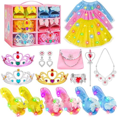 Meland Light Up Princess Dress Up - Dress Up Clothes for Girls with 3 Skirts, Princess Purse & Light Up Play Shoes, Princess Toys Gift for Toddler Girls Age 3,4,5,6 Year Old for Birthday Christmas in Kuwait