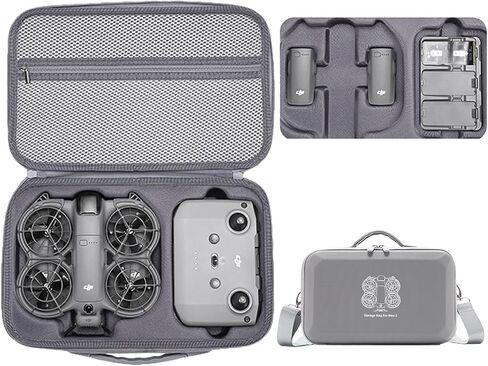 حقيبة حمل لجهاز DJI Neo 2، هيكل صلب من البولي يوريثان مع حزام كتف، متوافق مع DJI Neo 2 وملحقات الطائرات بدون طيار، بطانة ناعمة، مع جيب شبكي، رمادي in Kuwait