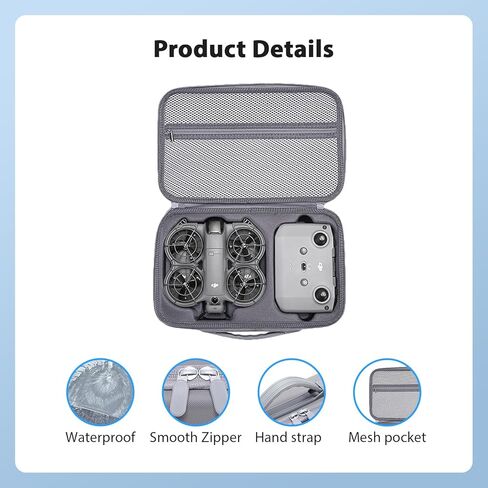 حقيبة حمل لجهاز DJI Neo 2، هيكل صلب من البولي يوريثان مع حزام كتف، متوافق مع DJI Neo 2 وملحقات الطائرات بدون طيار، بطانة ناعمة، مع جيب شبكي، رمادي in Kuwait