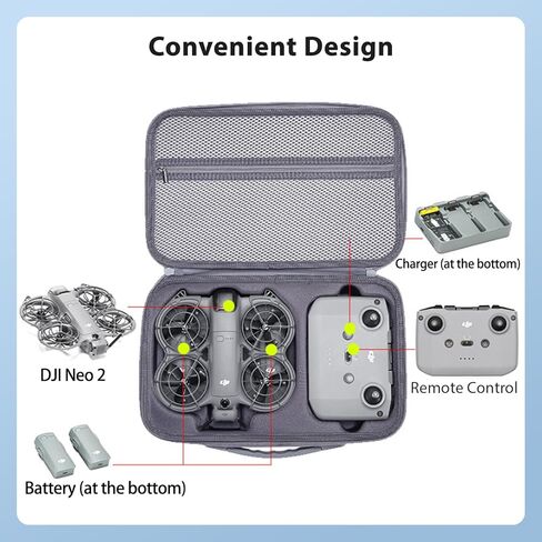حقيبة حمل لجهاز DJI Neo 2، هيكل صلب من البولي يوريثان مع حزام كتف، متوافق مع DJI Neo 2 وملحقات الطائرات بدون طيار، بطانة ناعمة، مع جيب شبكي، رمادي in Kuwait