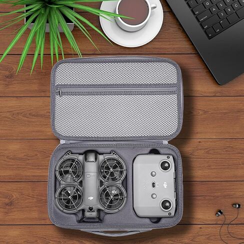 حقيبة حمل لجهاز DJI Neo 2، هيكل صلب من البولي يوريثان مع حزام كتف، متوافق مع DJI Neo 2 وملحقات الطائرات بدون طيار، بطانة ناعمة، مع جيب شبكي، رمادي in Kuwait
