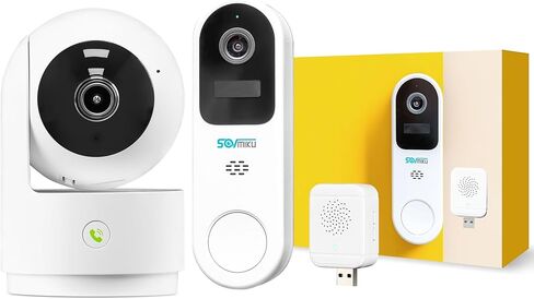 SOVMIKU Vicohome 2K جرس باب ذكي بالفيديو وكاميرا داخلية 5G Wi-Fi، كاميرا أمان لاسلكية للمنزل، إنذار مسموع، سهل الإعداد، اكتشاف الإنسان، صوت ثنائي الاتجاه، خطة رعاية لمدة 180 يومًا in Kuwait