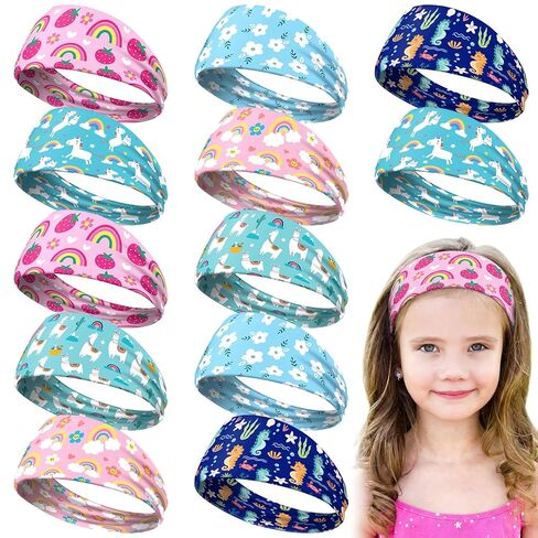 6 Pieces Unicorn Headbands for Girls Cute Elastic Bandeau Adjustable Wide Rainbow Headband No Slip Little Girl Hair Accessories Neck Gaiter Party Favors Stretch Hippie Turban for Children Kids Toddler in Kuwait