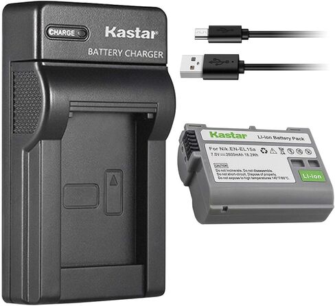 حزمة واحدة من بطارية Kastar وشاحن USB نحيف متوافق مع Nikon EN-EL15، EN-EL15a، EN-EL15e، MH-25، MH-25A، D850، D800، Z6، Z7، Z7Q3 in Kuwait
