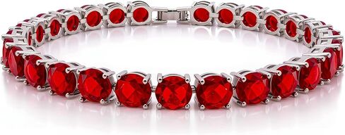 KEZEF Cubic Zirconia Tennis Bracelet, Silver Plated 7mm Round, 7 in - CZ Tennis Bracelet for Womens Jewelry - Cubic Zirconia Women Bracelets Available in White, Pink, Red Ruby, Green Emerald, Sapphire in Saudi Arabia