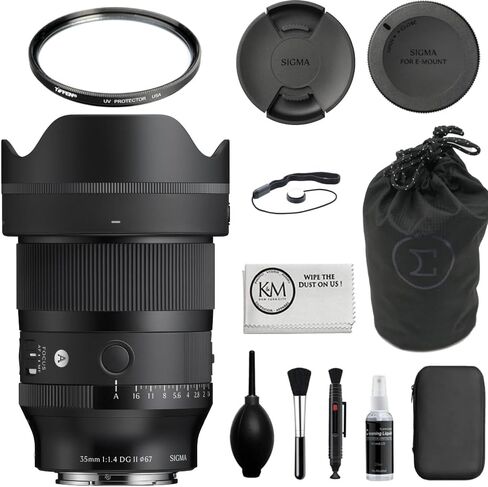 مجموعة عدسات Sigma 35mm f/1.4 DG II Art المتوافقة مع حامل E (إطار كامل) مع فلتر للأشعة فوق البنفسجية + حافظة غطاء العدسة + مجموعة تنظيف + قطعة قماش (5 قطع) in Kuwait