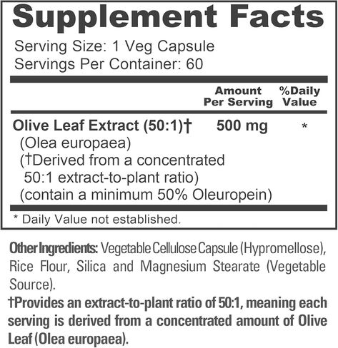 NusaPure Olive Leaf 50:1 Extract, 500 mg Equivalent to 25,000mg - 50% Oleuropein Vegan/Vegetarian - Super Strength No Oil 60 Capsules in Saudi Arabia