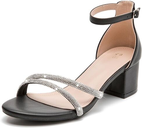 DADAWEN Women's Sparkly Rhinestone Strappy Heels Open Toe Ankle Buckle Strap Low Block Chunky Heels Dressy Sandals for Wedding Party in Saudi Arabia