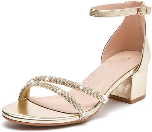 DADAWEN Women's Sparkly Rhinestone Strappy Heels Open Toe Ankle Buckle Strap Low Block Chunky Heels Dressy Sandals for Wedding Party in Saudi Arabia