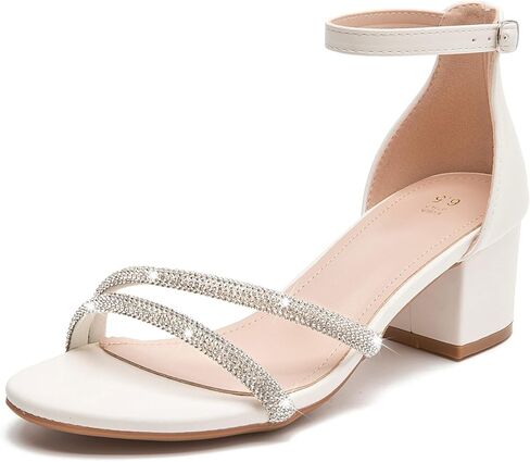DADAWEN Women's Sparkly Rhinestone Strappy Heels Open Toe Ankle Buckle Strap Low Block Chunky Heels Dressy Sandals for Wedding Party in Saudi Arabia