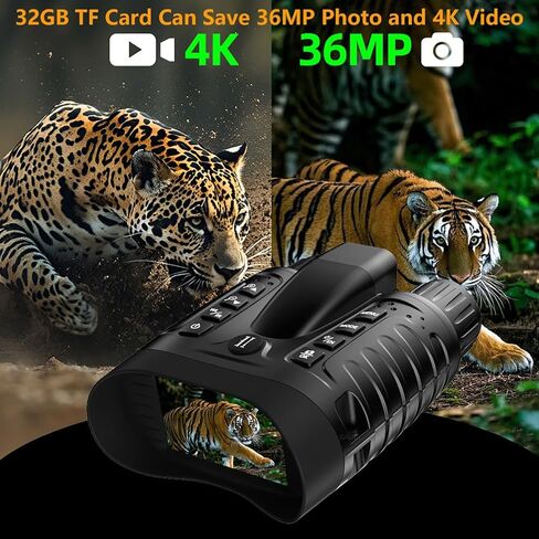 نظارات رؤية ليلية 4K، مناظير رؤية ليلية 3.2 بوصة للبالغين مع محدد المدى، تكبير رقمي 8X مع بطارية 4500 مللي أمبير، بطاقة 32 جيجابايت للتخييم ومراقبة الحياة البرية in Kuwait