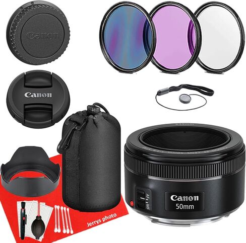 عدسة Canon EF 50 مم f/1.8 STM لكاميرات Canon EF-Mount APS-C DSLR + حافظة عدسة + 3 فلاتر للكمبيوتر الشخصي + غطاء محرك السيارة + منفاخ غبار + قلم فرشاة مستشعر + حافظة غطاء + المزيد (حزمة مكونة من 12 قطعة) (متجددة) in Kuwait