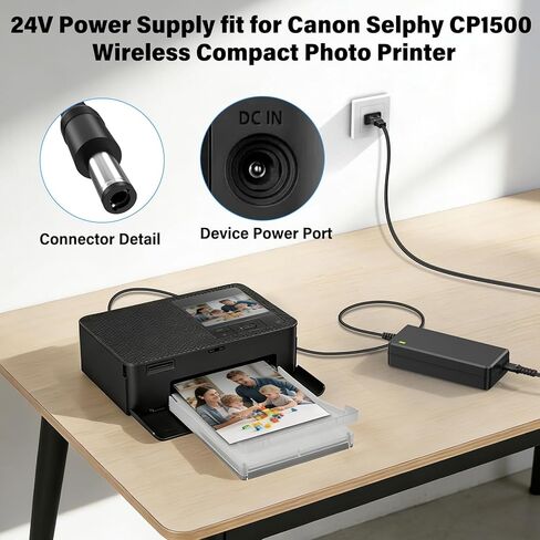 شاحن 24 فولت مناسب لطابعة الصور المدمجة اللاسلكية Canon Selphy CP1500، محول تيار متردد لسلك الطاقة لـ Canon SELPHY CP1300 CP1200 CP910 CP900 CP820 CP810 CP800 CP740 CP730 CP720 CP710 CP600 in Kuwait
