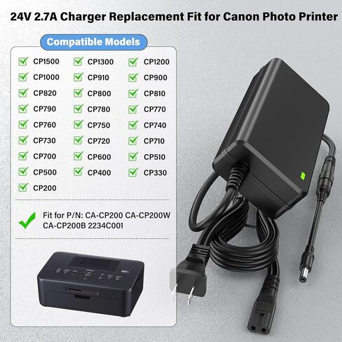 شاحن 24 فولت مناسب لطابعة الصور المدمجة اللاسلكية Canon Selphy CP1500، محول تيار متردد لسلك الطاقة لـ Canon SELPHY CP1300 CP1200 CP910 CP900 CP820 CP810 CP800 CP740 CP730 CP720 CP710 CP600 in Kuwait