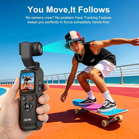 كاميرا Ourlife Pocket Vlogging Camera 4K/30fps Body Camera مع تتبع الوجه/الأشياء، كاميرا فيديو محمولة بعدسة دوران 330 درجة، كاميرا جيب مع تسجيل صوت/فيديو، تركيز سريع، كاميرا رقمية للتصوير الفوتوغرافي in Kuwait