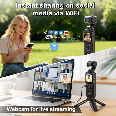 كاميرا Ourlife Pocket Vlogging Camera 4K/30fps Body Camera مع تتبع الوجه/الأشياء، كاميرا فيديو محمولة بعدسة دوران 330 درجة، كاميرا جيب مع تسجيل صوت/فيديو، تركيز سريع، كاميرا رقمية للتصوير الفوتوغرافي in Kuwait