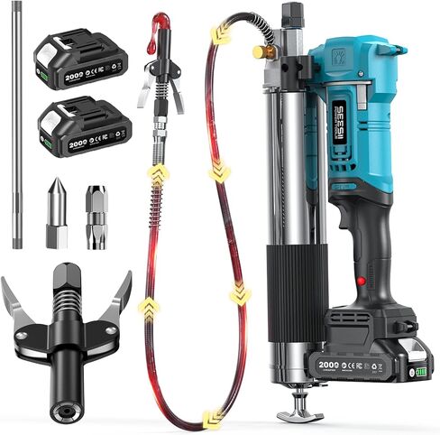 Seesii Cordless Electric Grease Gun, 10000 PSI High Pressure, 6.4 oz/min High Flow, Grease Gun with LED Light, 39.4" Long Hose & 2 Batteries for Automotive, Agricultural, & Construction Equipment in Saudi Arabia