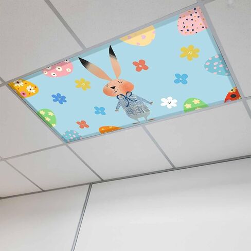 Spring Easter Fluorescent Light Covers for Ceiling Lights 4x2 feet,3 Pack Magnetic Light Filters for Classroom,Blue Plaid Bunny Colorful Eggs Floral Fluorescent Lamp Shade Panel for Office School Drop in Saudi Arabia