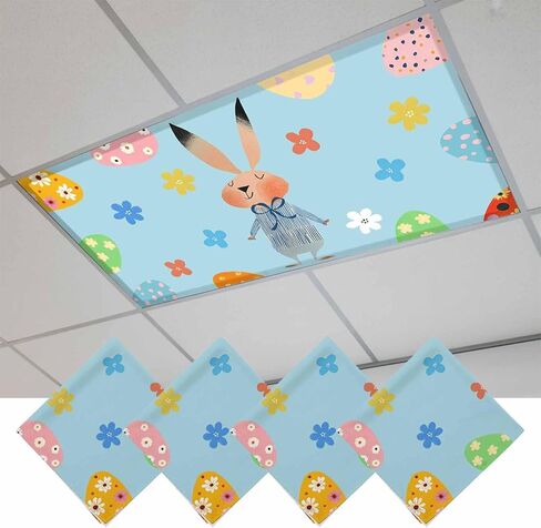 Spring Easter Fluorescent Light Covers for Ceiling Lights 4x2 feet,3 Pack Magnetic Light Filters for Classroom,Blue Plaid Bunny Colorful Eggs Floral Fluorescent Lamp Shade Panel for Office School Drop in Saudi Arabia