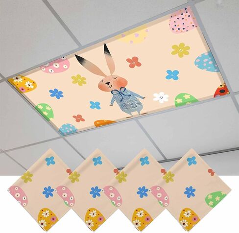 Spring Easter Fluorescent Light Covers for Ceiling Lights 4x2 feet,3 Pack Magnetic Light Filters for Classroom,Blue Plaid Bunny Colorful Eggs Floral Fluorescent Lamp Shade Panel for Office School Drop in Saudi Arabia