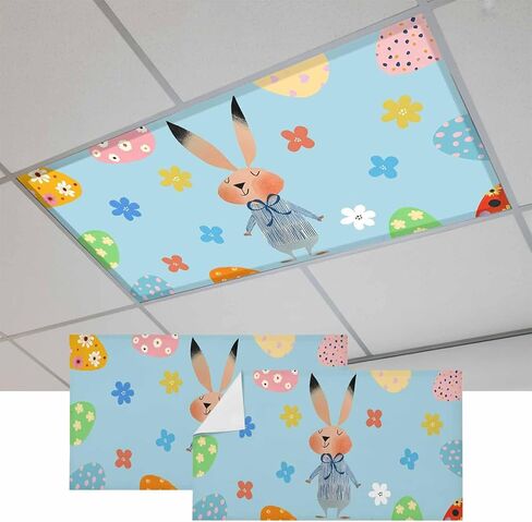 Spring Easter Fluorescent Light Covers for Ceiling Lights 4x2 feet,3 Pack Magnetic Light Filters for Classroom,Blue Plaid Bunny Colorful Eggs Floral Fluorescent Lamp Shade Panel for Office School Drop in Saudi Arabia