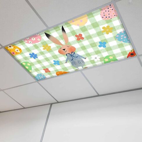 Spring Easter Fluorescent Light Covers for Ceiling Lights 4x2 feet,3 Pack Magnetic Light Filters for Classroom,Blue Plaid Bunny Colorful Eggs Floral Fluorescent Lamp Shade Panel for Office School Drop in Saudi Arabia