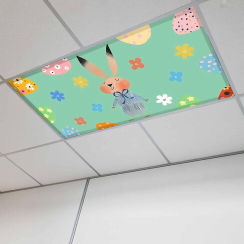 Spring Easter Fluorescent Light Covers for Ceiling Lights 4x2 feet,3 Pack Magnetic Light Filters for Classroom,Blue Plaid Bunny Colorful Eggs Floral Fluorescent Lamp Shade Panel for Office School Drop in Saudi Arabia