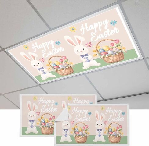 Happy Easter Fluorescent Light Covers for Ceiling Lights 4x2 feet,3 Pack Magnetic Light Filters for Classroom,Cute Bunny Colorful Eggs Spring Flowers Blue Purple Fluorescent Lamp Shade Panel in Saudi Arabia