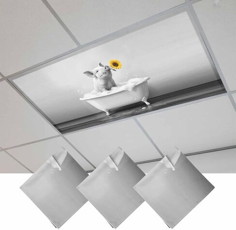 Funny Pig Fluorescent Light Covers for Ceiling Lights 4x2 feet,1 Pack Magnetic Light Filters for Classroom,Cute Art Vintage Lovely Animals on Bathtub Fluorescent Lamp Shade Panel for Office School in Kuwait