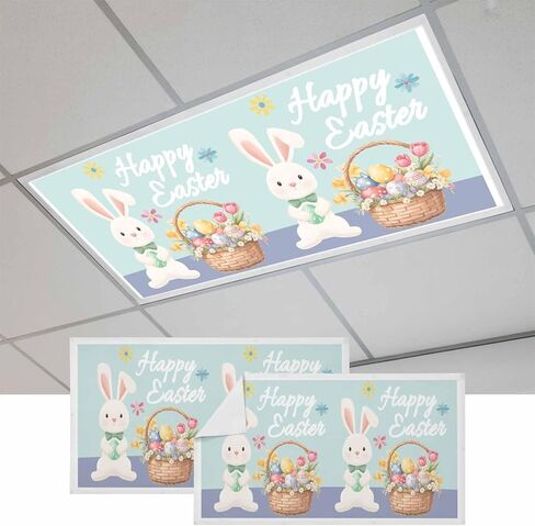 Happy Easter Fluorescent Light Covers for Ceiling Lights 4x2 feet,3 Pack Magnetic Light Filters for Classroom,Cute Bunny Colorful Eggs Spring Flowers Blue Purple Fluorescent Lamp Shade Panel in Saudi Arabia