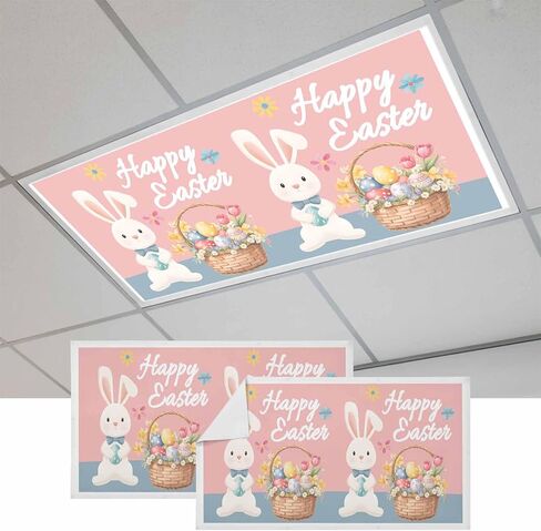 Happy Easter Fluorescent Light Covers for Ceiling Lights 4x2 feet,3 Pack Magnetic Light Filters for Classroom,Cute Bunny Colorful Eggs Spring Flowers Blue Purple Fluorescent Lamp Shade Panel in Saudi Arabia