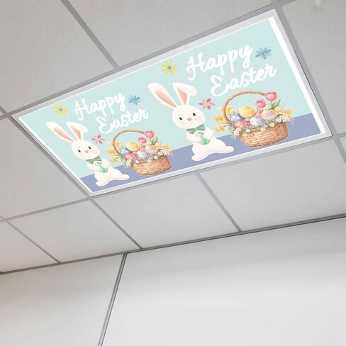 Happy Easter Fluorescent Light Covers for Ceiling Lights 4x2 feet,3 Pack Magnetic Light Filters for Classroom,Cute Bunny Colorful Eggs Spring Flowers Blue Purple Fluorescent Lamp Shade Panel in Saudi Arabia