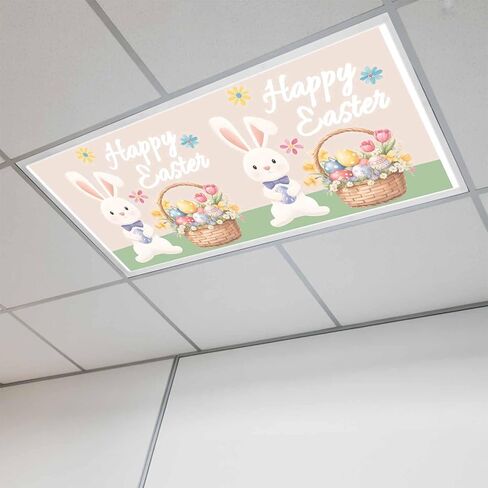 Happy Easter Fluorescent Light Covers for Ceiling Lights 4x2 feet,3 Pack Magnetic Light Filters for Classroom,Cute Bunny Colorful Eggs Spring Flowers Blue Purple Fluorescent Lamp Shade Panel in Saudi Arabia