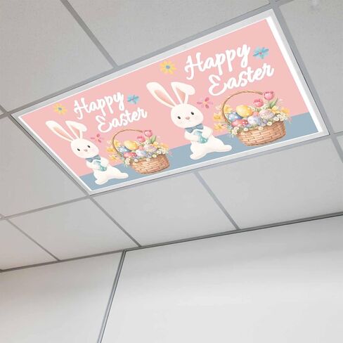 Happy Easter Fluorescent Light Covers for Ceiling Lights 4x2 feet,3 Pack Magnetic Light Filters for Classroom,Cute Bunny Colorful Eggs Spring Flowers Blue Purple Fluorescent Lamp Shade Panel in Saudi Arabia