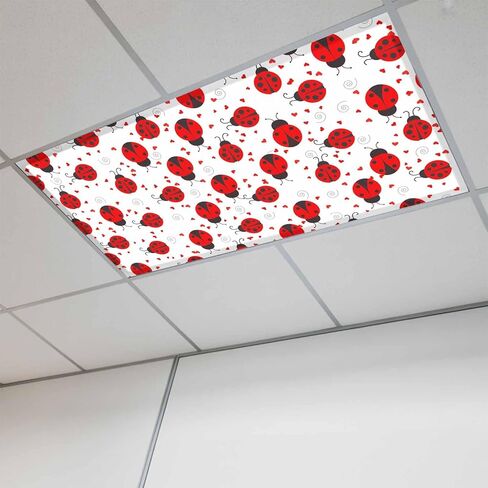 Red Black Animals Fluorescent Light Covers for Ceiling Lights 4x2 feet,3 Pack Magnetic Light Filters for Classroom,Love Heart Seven Star Ladybirds Fluorescent Lamp Shade Panel for Office School Drop in Saudi Arabia