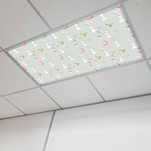 Easter Bunny Fluorescent Light Covers for Ceiling Lights 4x2 feet,2 Pack Magnetic Light Filters for Classroom,Spring Carrots Cute Rabbit Pink Love Heart Blue Fluorescent Lamp Shade Panel for Office in Saudi Arabia