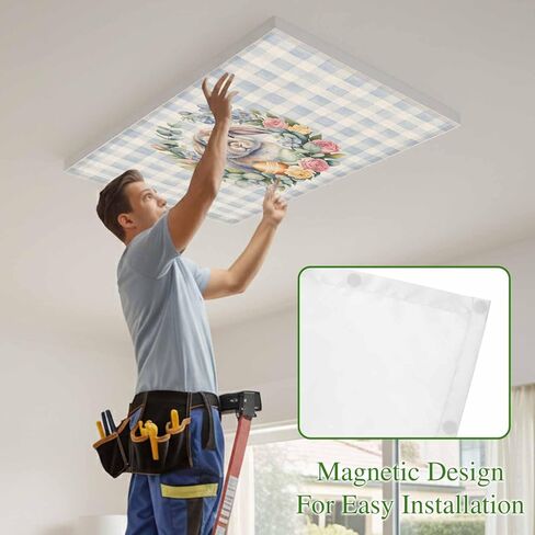 Easter Bunny Fluorescent Light Covers for Ceiling Lights 4x2 feet,2 Pack Magnetic Light Filters for Classroom,Retro Rabbit Eggs Spring Flower Farmhouse Plaid Fluorescent Lamp Shade Panel for Office in Saudi Arabia