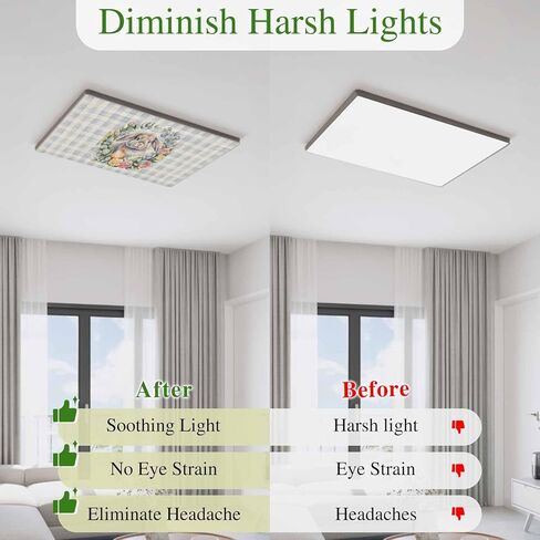 Easter Bunny Fluorescent Light Covers for Ceiling Lights 4x2 feet,2 Pack Magnetic Light Filters for Classroom,Retro Rabbit Eggs Spring Flower Farmhouse Plaid Fluorescent Lamp Shade Panel for Office in Saudi Arabia