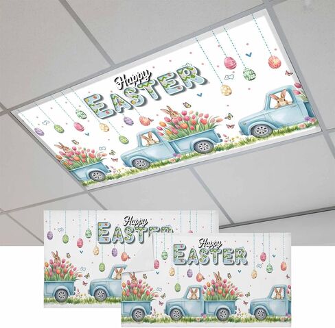 Easter Eggs Fluorescent Light Covers for Ceiling Lights 4x2 feet,3 Pack Magnetic Light Filters for Classroom,Tulip Green Plaid Spring Bunny Butterfly Flower Fluorescent Lamp Shade Panel for Office in Saudi Arabia