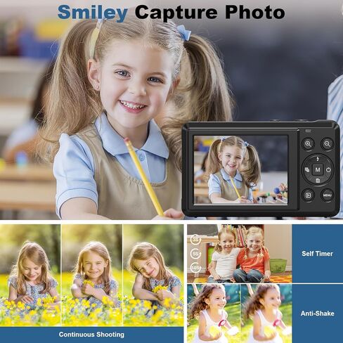 كاميرا رقمية فائقة الدقة 4K بدقة 44 ميجابكسل للتصوير الفوتوغرافي - كاميرا تسجيل فيديو للتركيز التلقائي مع تكبير 16X، كاميرا صغيرة مدمجة للمراهقين والأولاد والبنات، تتضمن بطاقة SD سعة 32 جيجابايت وبطاريتين in Kuwait