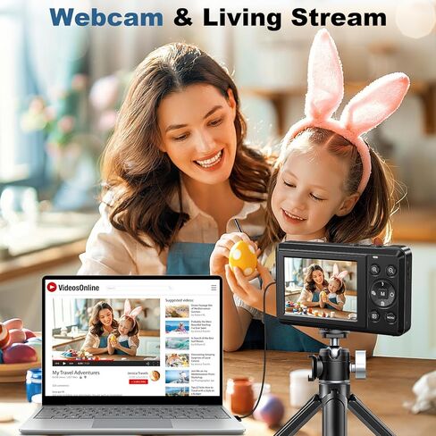 كاميرا رقمية فائقة الدقة 4K بدقة 44 ميجابكسل للتصوير الفوتوغرافي - كاميرا تسجيل فيديو للتركيز التلقائي مع تكبير 16X، كاميرا صغيرة مدمجة للمراهقين والأولاد والبنات، تتضمن بطاقة SD سعة 32 جيجابايت وبطاريتين in Kuwait