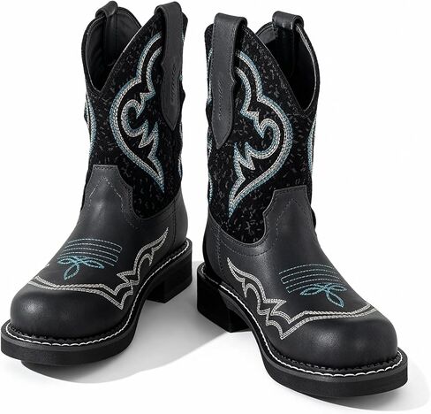 Western Cowboy Boots For Women Mid Calf Womens Western Boots Embroidered Design Rubber Outsole Slip-On Wide Toe Perfect For Pairing With Jeans & Skirts in Saudi Arabia
